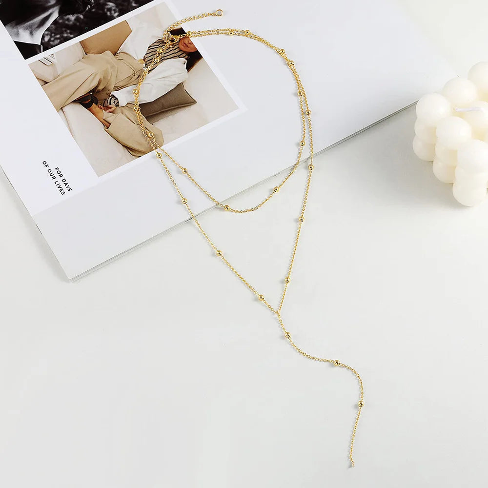 Dainty Long Necklace 14k Gold Plated Y-Shaped Pendant Necklace Trendy