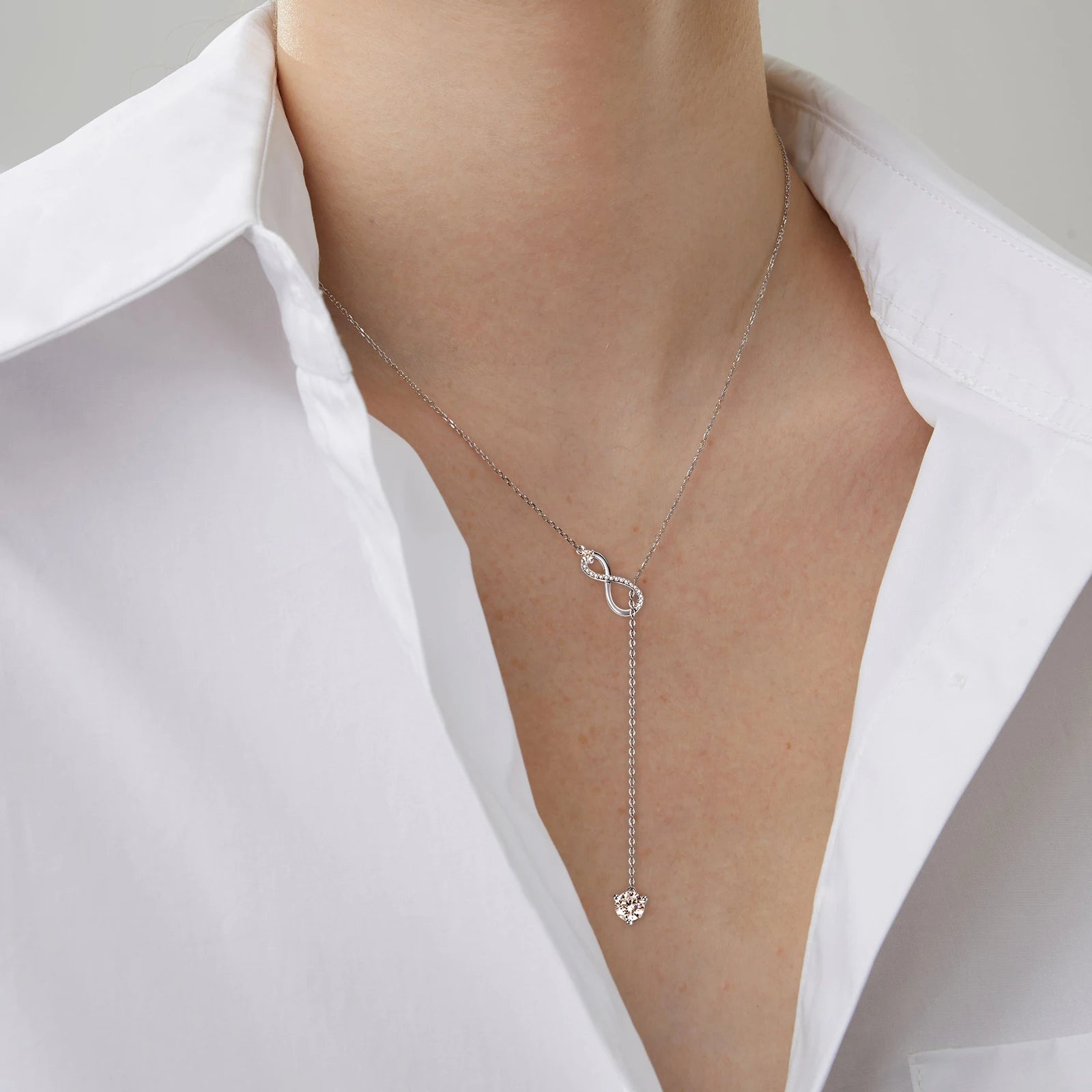 925 Silver Infinity Necklace  - 6.5mm D Color Moisasnite Pendant Y Shape Necklaces