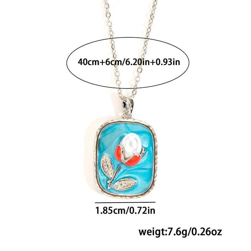 Stainless Steel Colorful Drop Oil Flower Heart Necklace