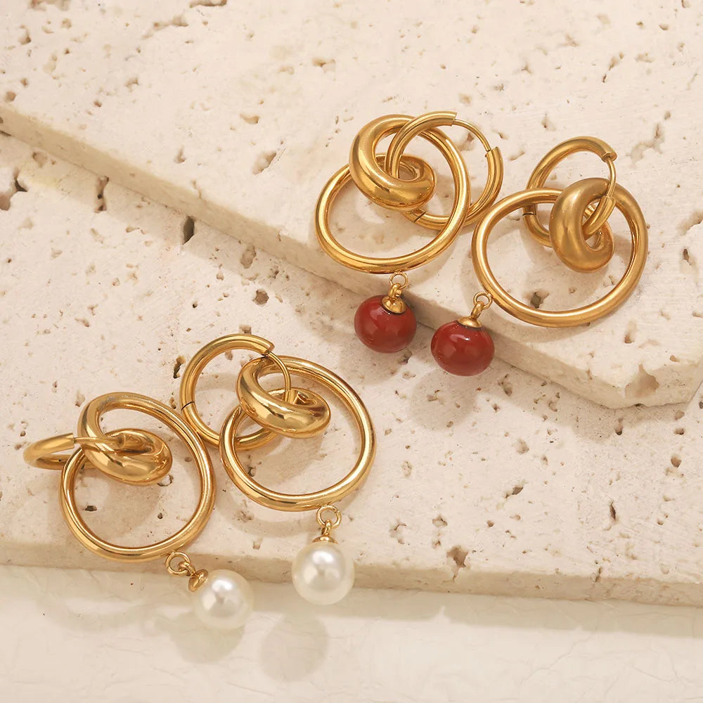 Simple Fashion Style Stainless Steel Women's Earrings Gold-Plated Waterproof Pendant Earrings Daily Jewelry Accessories
