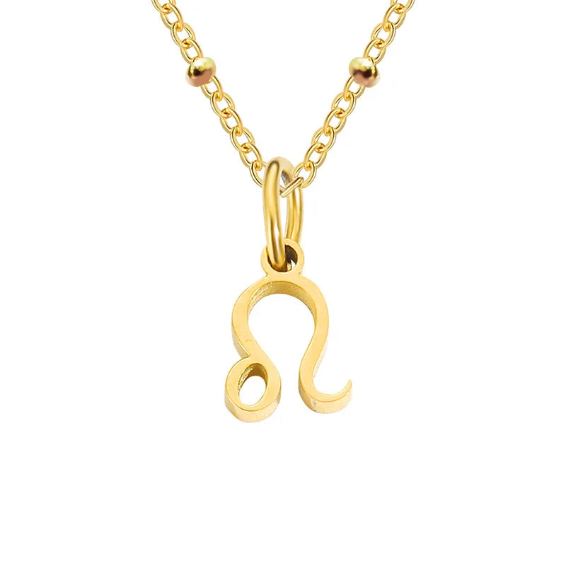 Stainless Steel  Classic Zodiac Gold Color Beads Chain Necklace