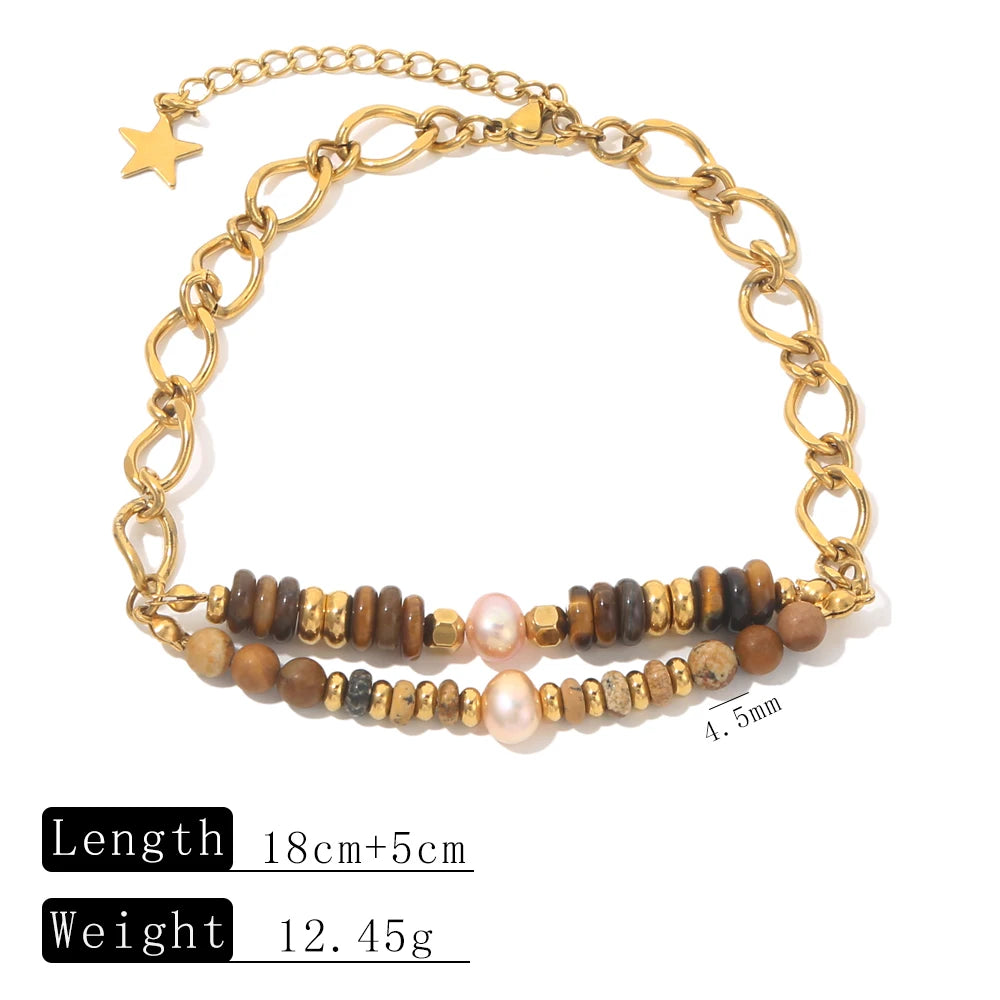 Stainless Steel Bohemian Style Natural Stone Imitation Pearl Bracelet