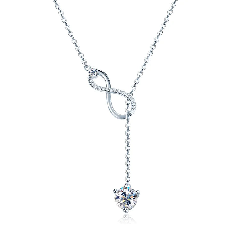 925 Silver Infinity Necklace  - 6.5mm D Color Moisasnite Pendant Y Shape Necklaces