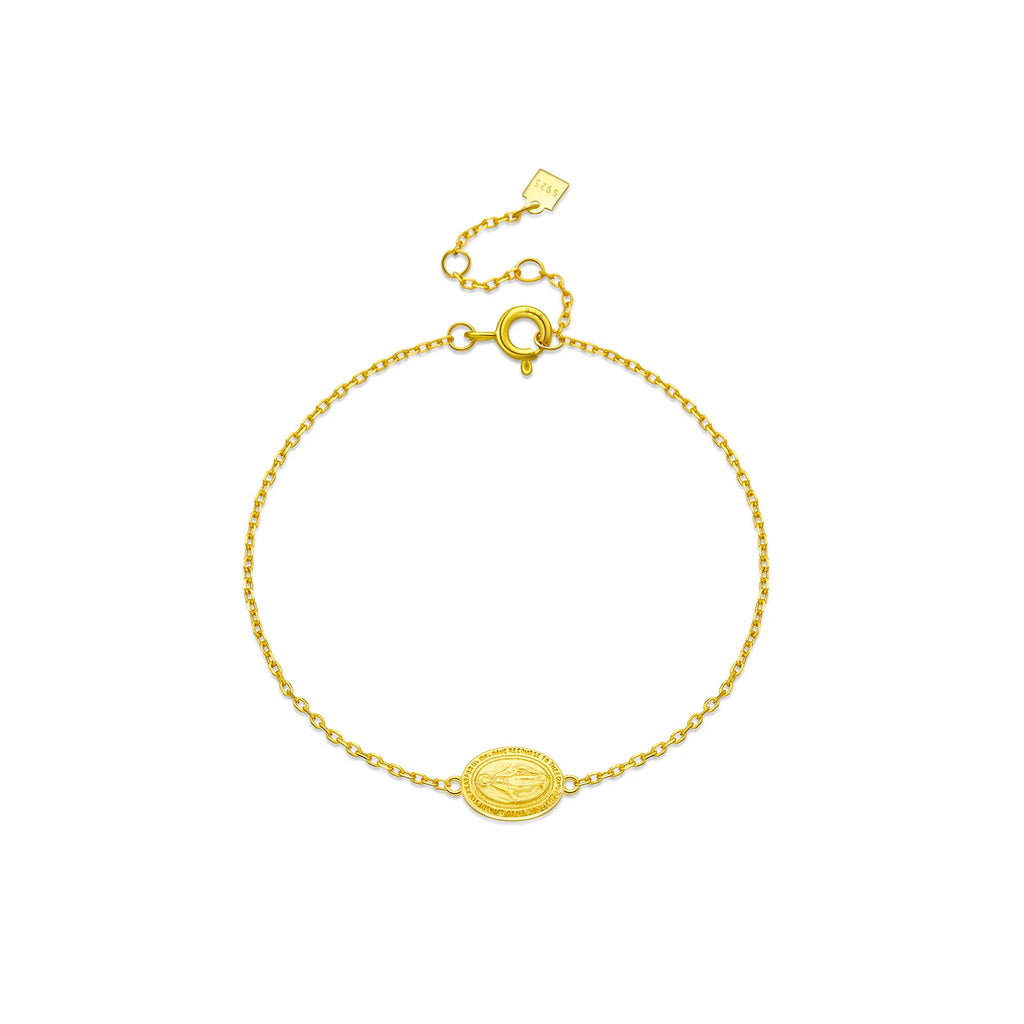 925 Sterling Silver Gold Virgin Mary Charm Chain Bracelet