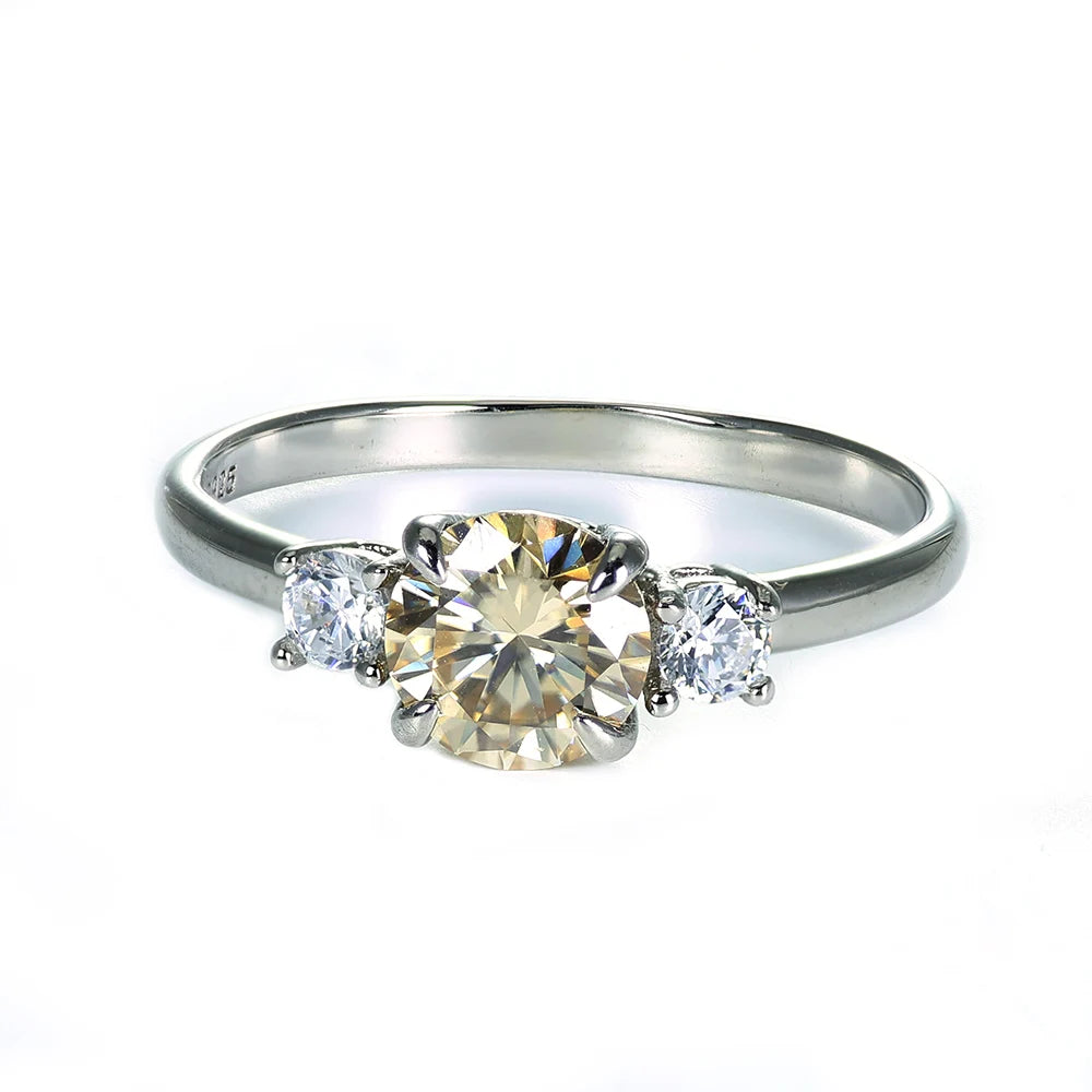 Luxyimagic 1.2CT Champagne Moissanite Set Ring for Women Real 925 Sterling Silver Jewelry