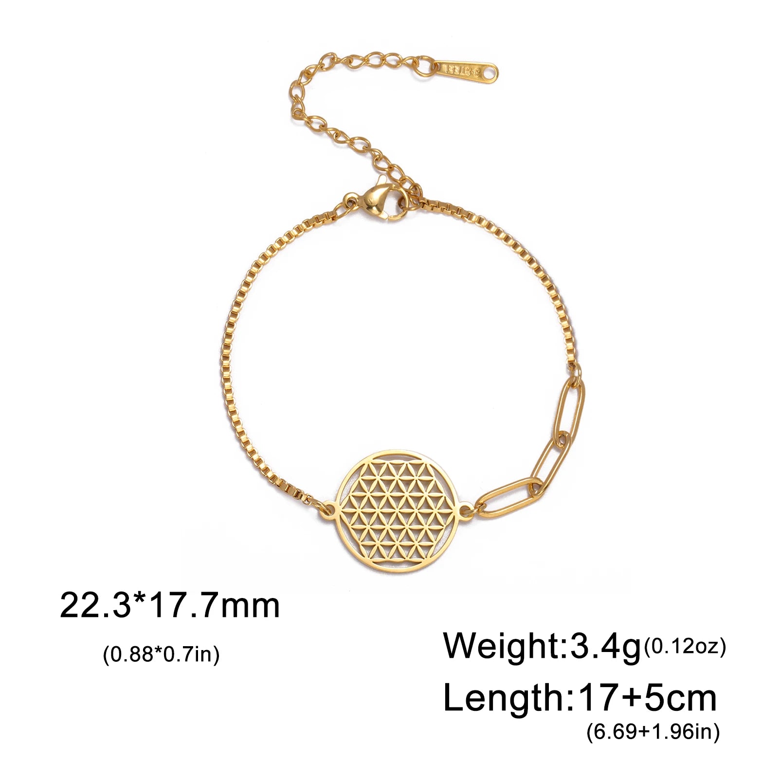 Stainless Steel Vintage Flower of Life Charms Bracelet