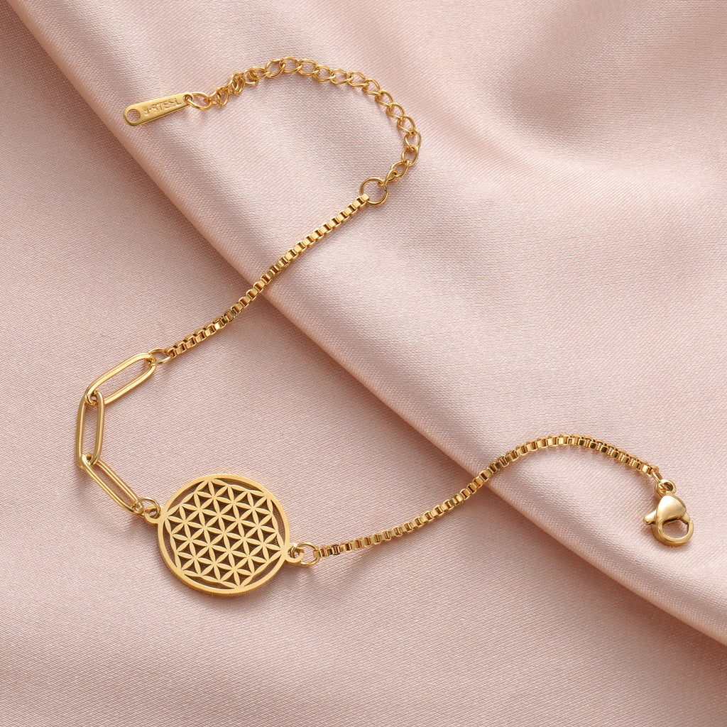 Stainless Steel Vintage Flower of Life Charms Bracelet