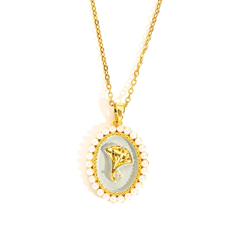 Stainless Steel Colorful Drop Oil Flower Heart Necklace