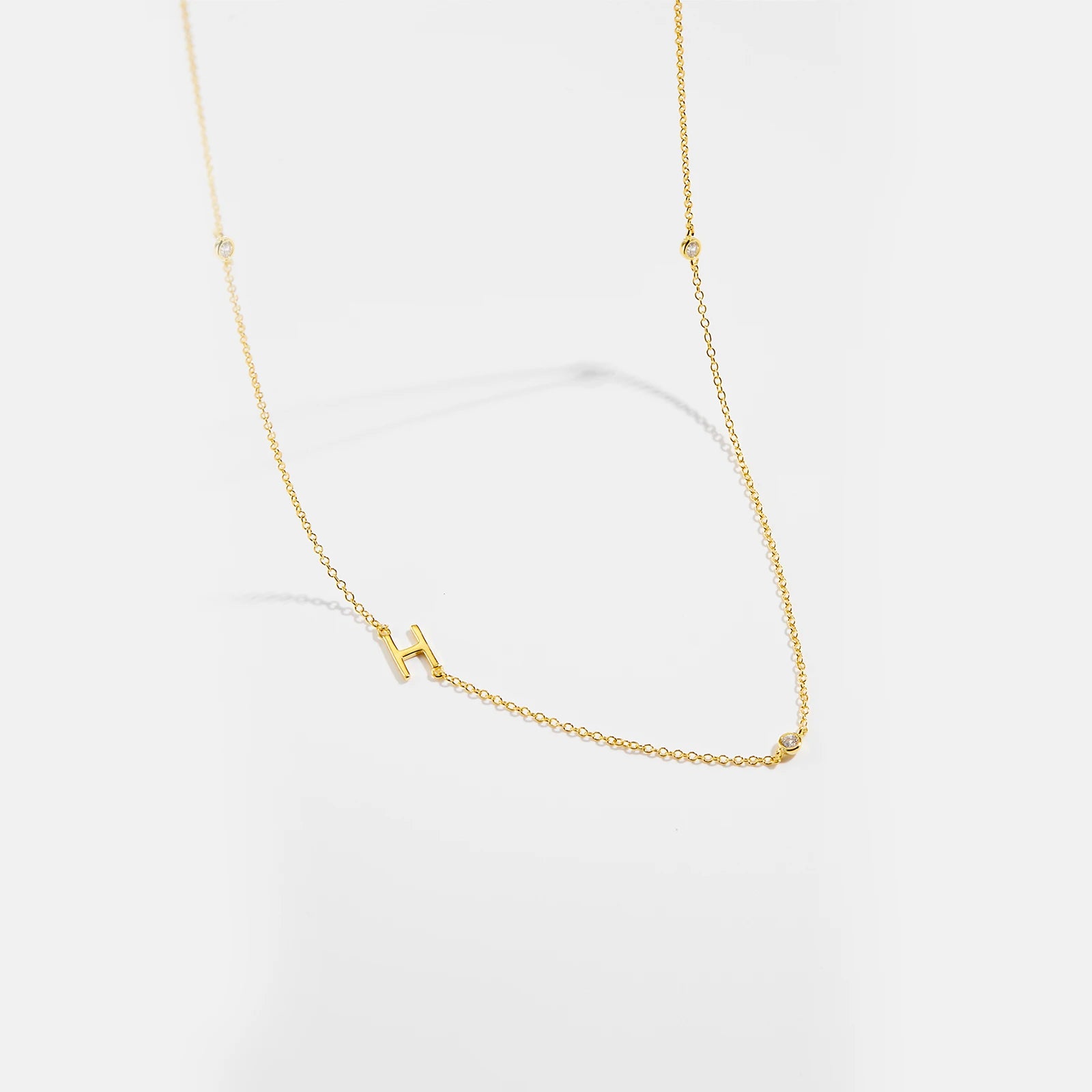 925 Sterling Silver Gold Letter Plain Pendant Choker Charm Necklace 26 Letter Alphabet