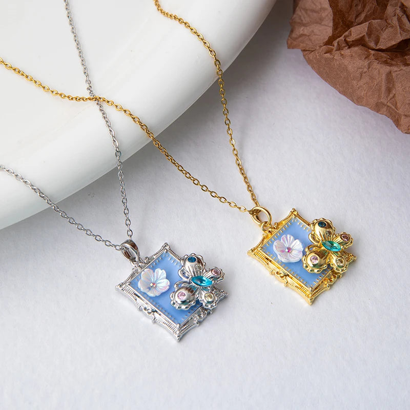 Stainless Steel Colorful Drop Oil Flower Heart Necklace