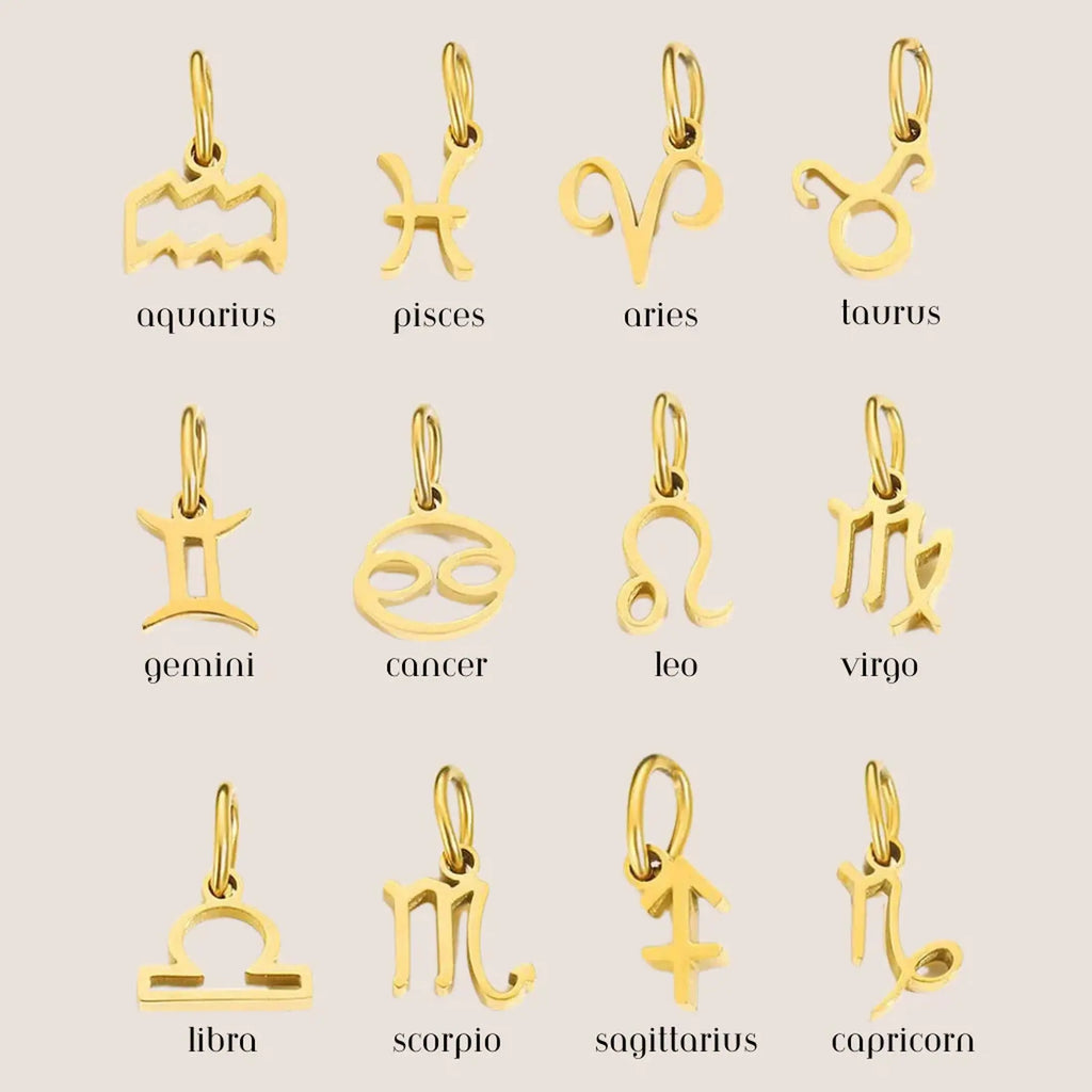 Stainless Steel  Classic Zodiac Gold Color Beads Chain Necklace