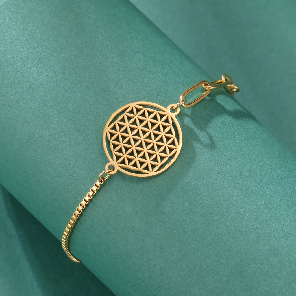 Stainless Steel Vintage Flower of Life Charms Bracelet