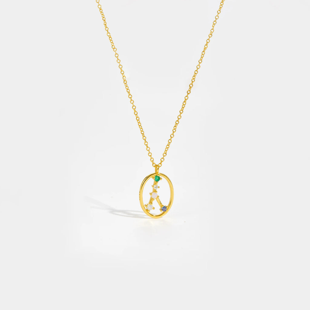 925 Sterling Silver Spring Rainbow CZ Zodiacs Pendant Necklace