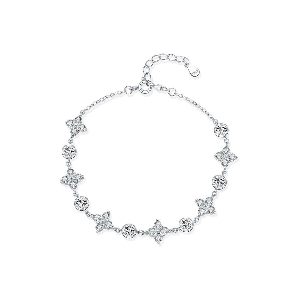 925 Sterling Silver Exquisite Dazzling Lucky Four-Leaf Clover Clear Zirconia Charm Bracelet
