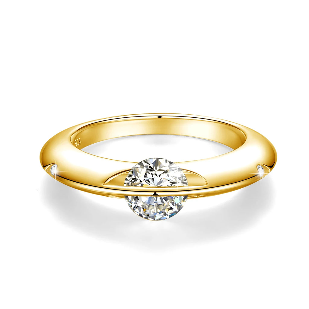 Rotate Moissanite Rings - Solid S925 Silver Solitaire Classic Band