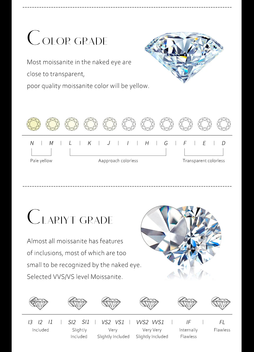 Glimora S925 Silver Moissanite Diamond Loop Full Motif Pendant Clover Diamond White Gold Necklaces