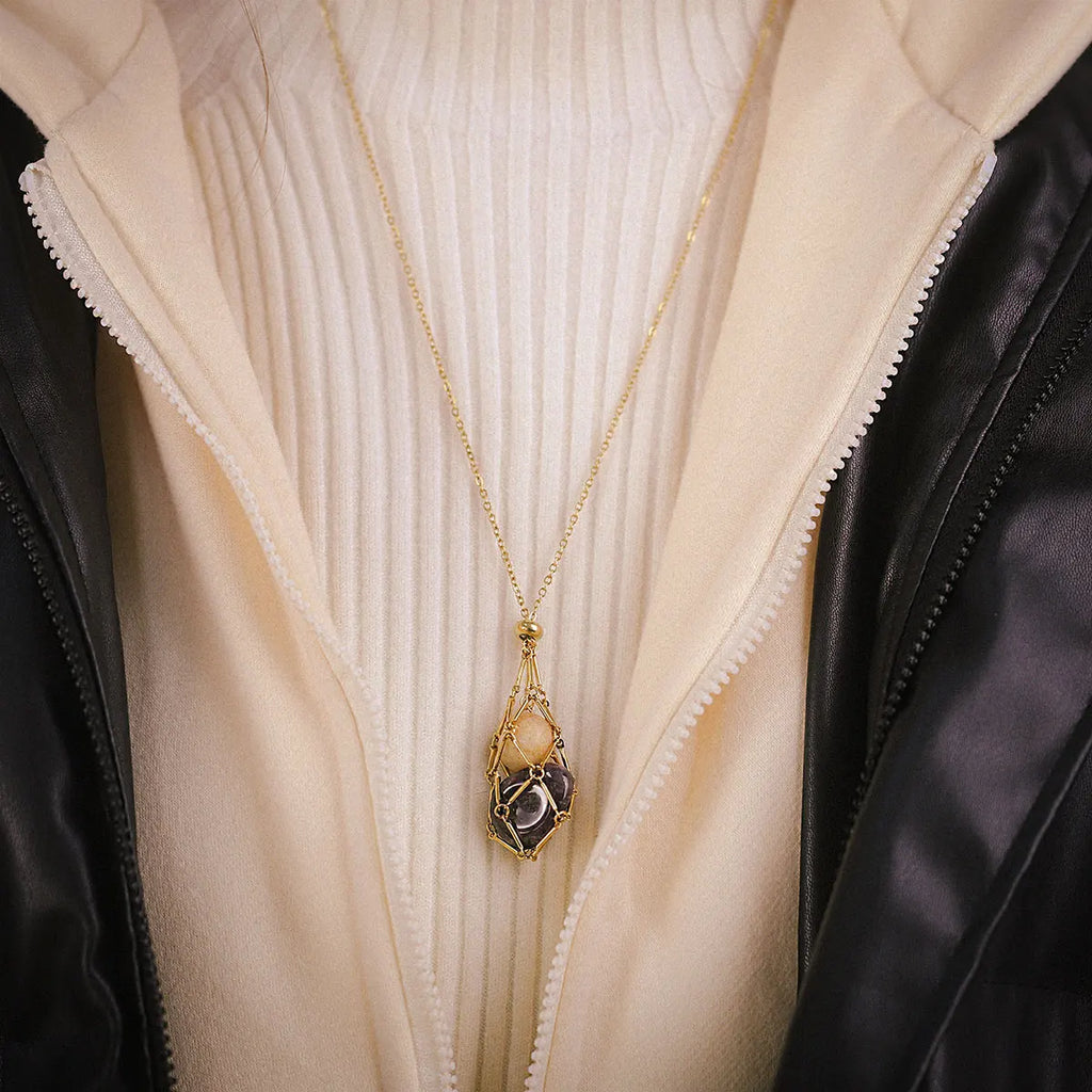 Stainless Steel Retro Minimalist - Mesh Pocket Necklace Pendant Gold-plated Waterproof