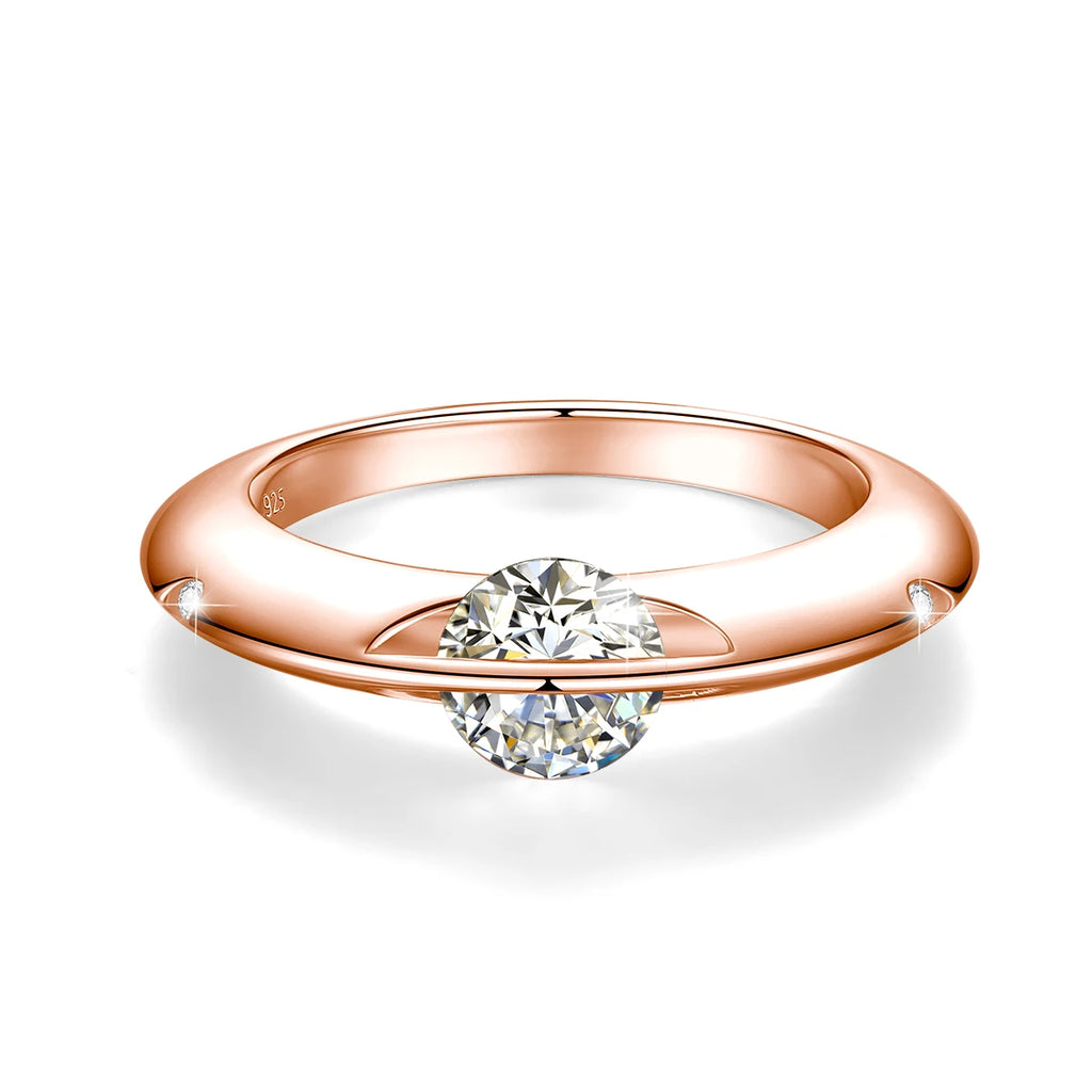 Rotate Moissanite Rings - Solid S925 Silver Solitaire Classic Band