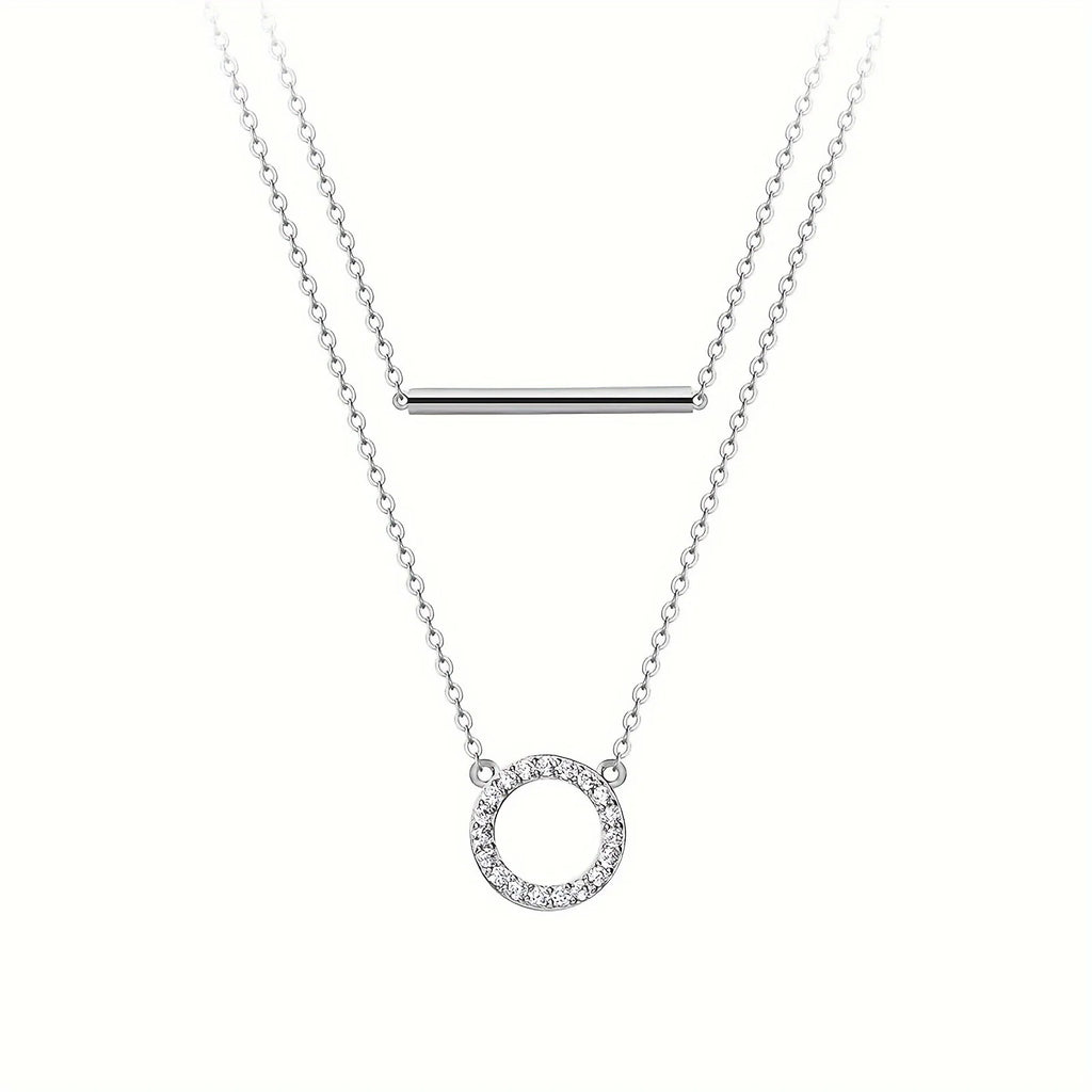 925 Sterling Silver & Moissanite Loop Pendant Necklace Double Layer