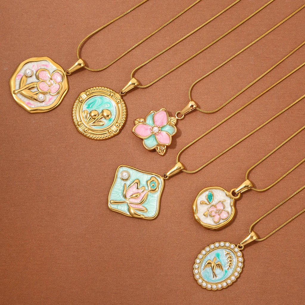 Minimalist Trendy Stainless Steel Flower Gold-Plated Pendant Necklaces
