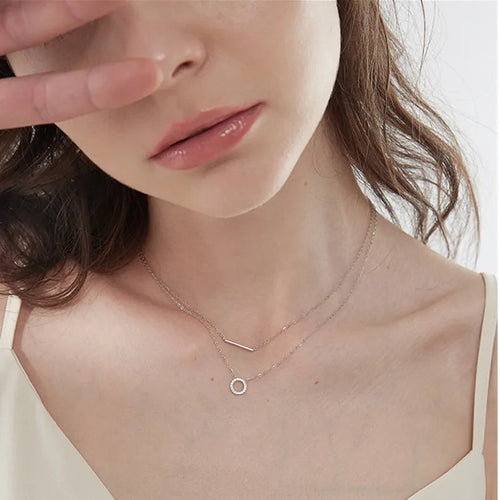925 Sterling Silver & Moissanite Loop Pendant Necklace Double Layer