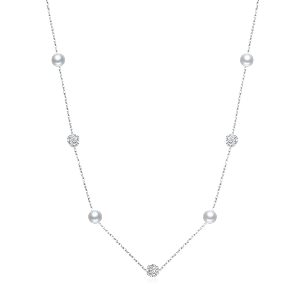 925 Sterling Silver Zircon Beads &Pearl Chain Necklaces