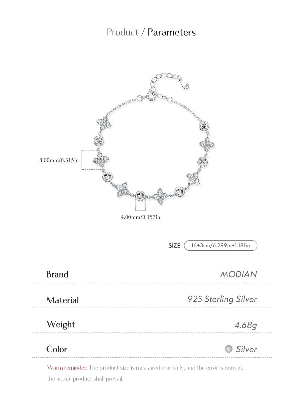 925 Sterling Silver Exquisite Dazzling Lucky Four-Leaf Clover Clear Zirconia Charm Bracelet